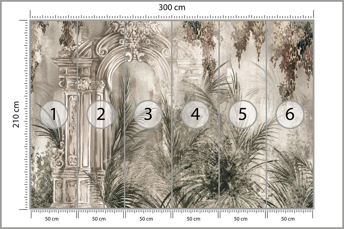 FOTOTAPETE für Wohnzimmer Kolumnen Tropen Pflanzen Palmen Natur 300x210 - Beige, Papier (300/210cm) - Muralo