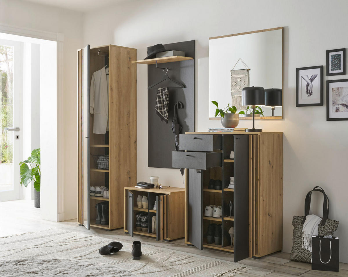 GARDEROBE 5-teilig in 230/196/38 cm - Schwarz, Holz (230/196/38cm) - moebel dich auf