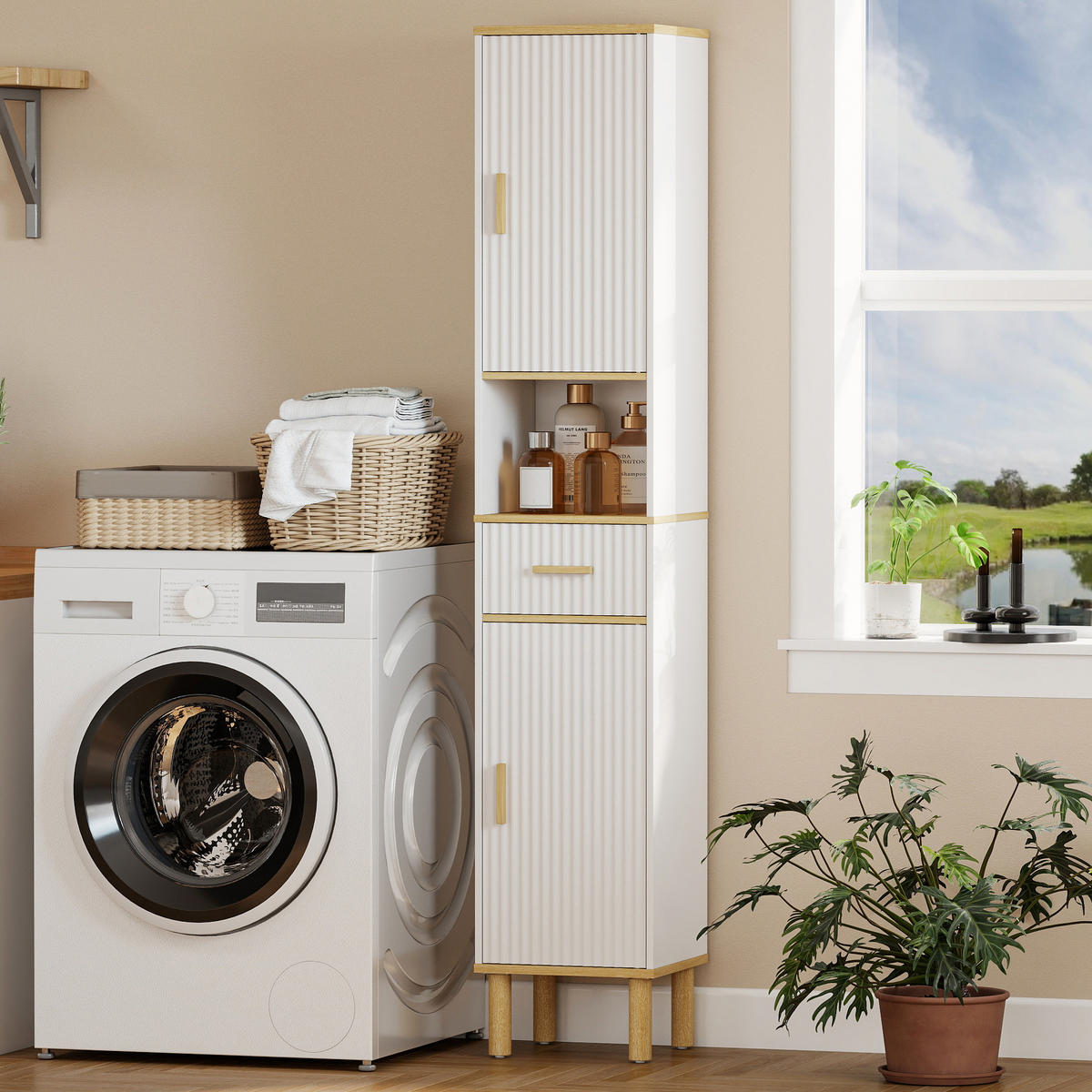 HOCHSCHRANK DE-12545 2 Türen, Schublade, offenes Fach, Weiß - Weiß, Holzwerkstoff (29.7/171.5/31.5cm) - ComfortXL