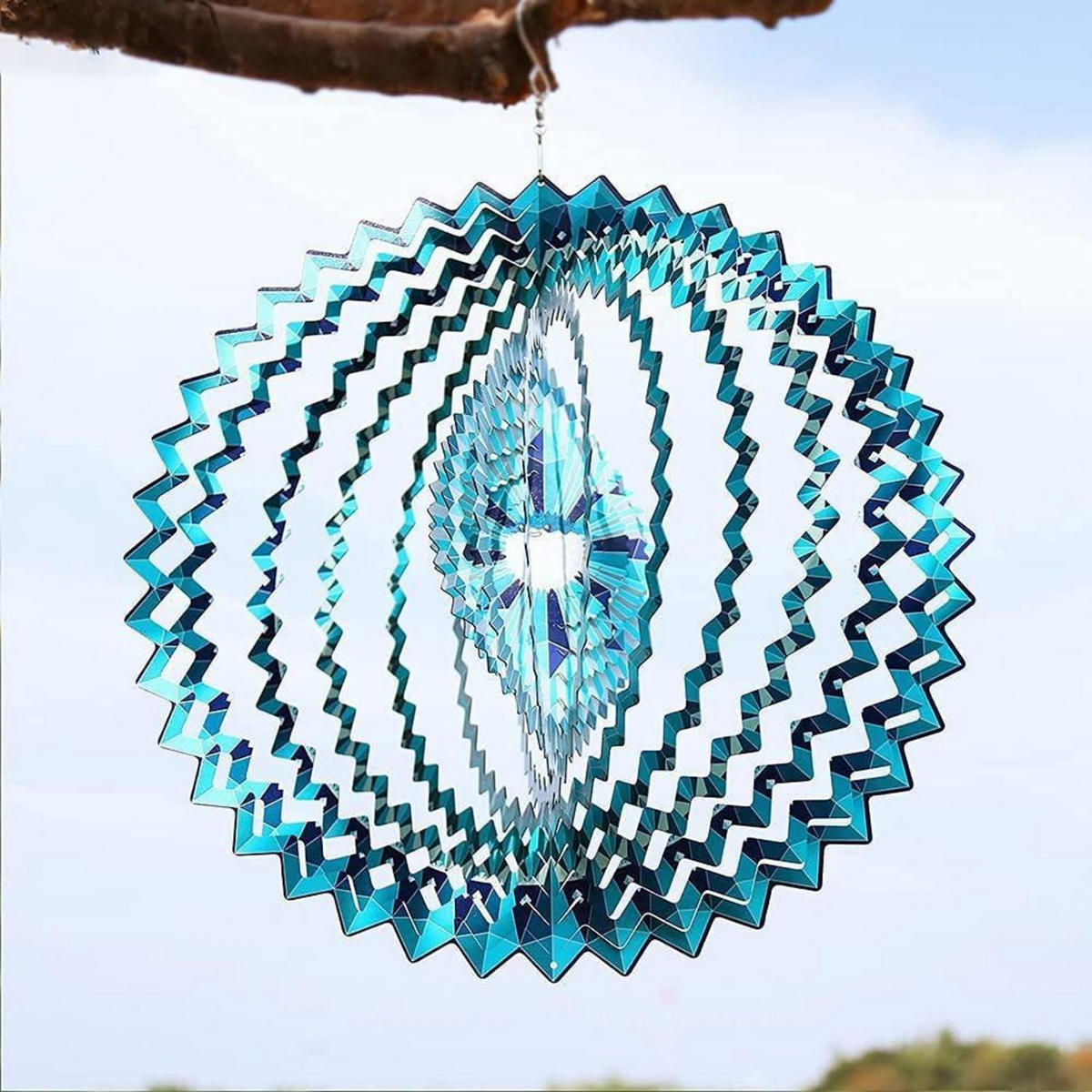 WINDSPIEL Edelstahl Blau Geometrisch Rotierend - Blau, Metall (30/30/30cm)