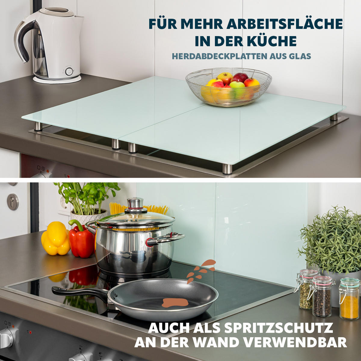 HERDABDECKPLATTE, weiß - Weiß, Glas (30/6/52cm) - bremermann