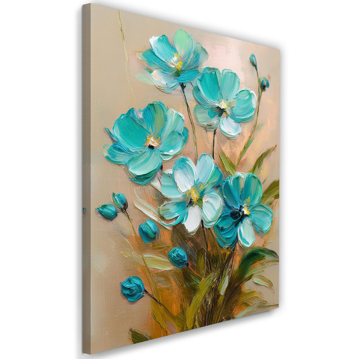 WANDBILD natürliche türkisfarbene blumen - Türkis, Textil (40/60cm) - Feeby