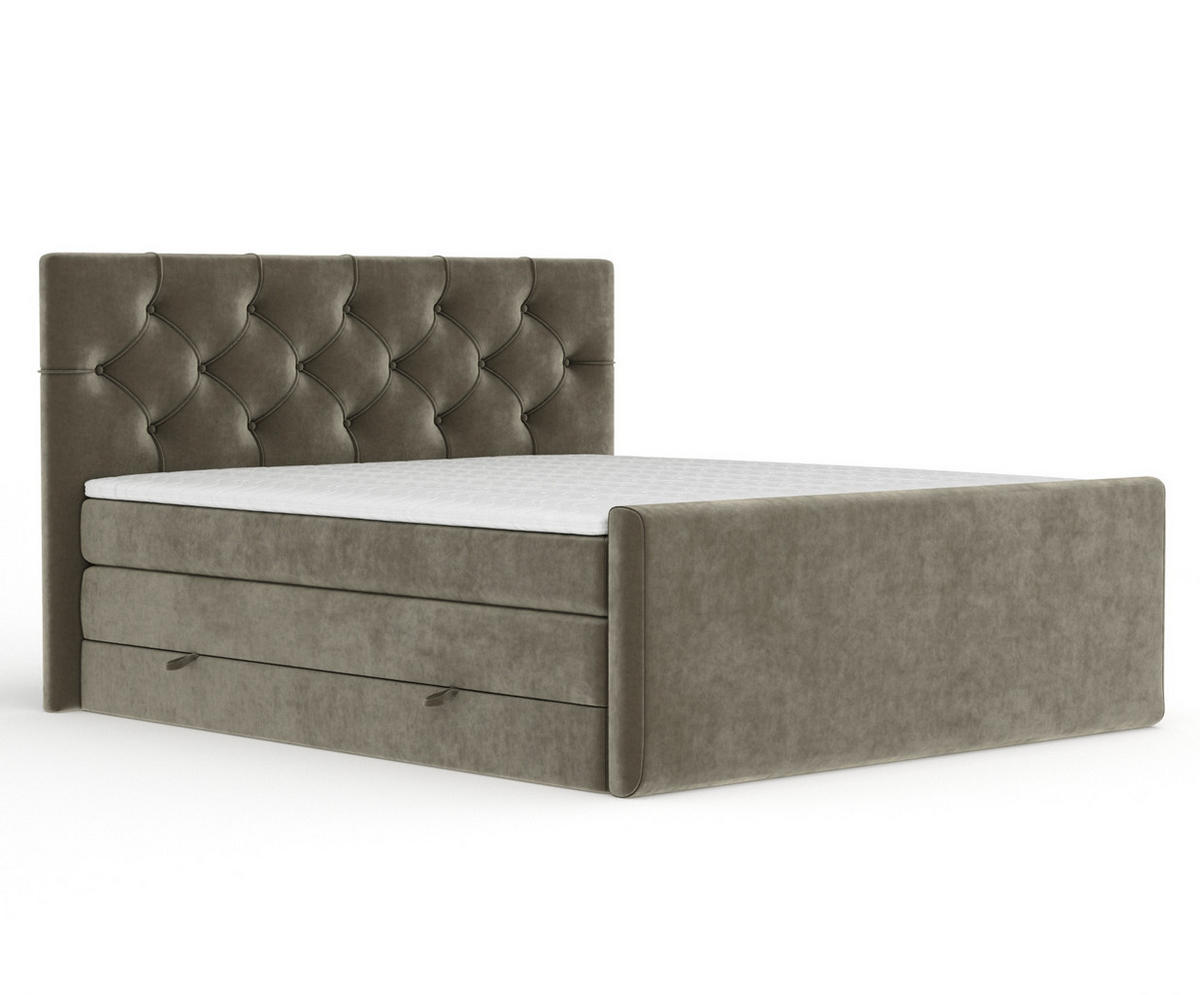 BOXSPRINGBETT Hugo Taupe 160/200 cm - Taupe/Schwarz, Holz/Holzwerkstoff (160/200cm) - Maison de Reve