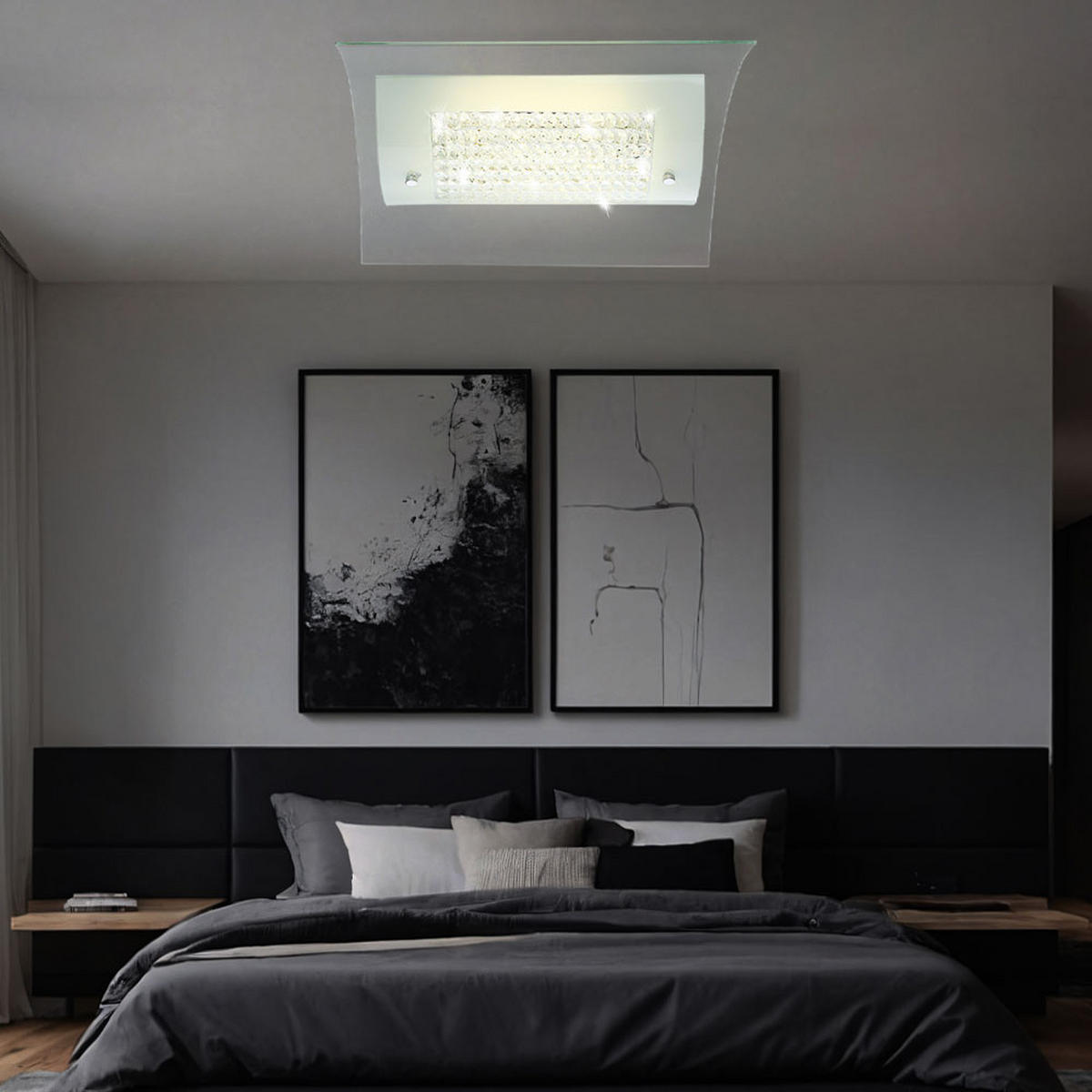 LED DECKENLEUCHTE Metall Kristalloptik Weiß - Weiß, Glas (35/34/10.5cm) - Globo Lighting