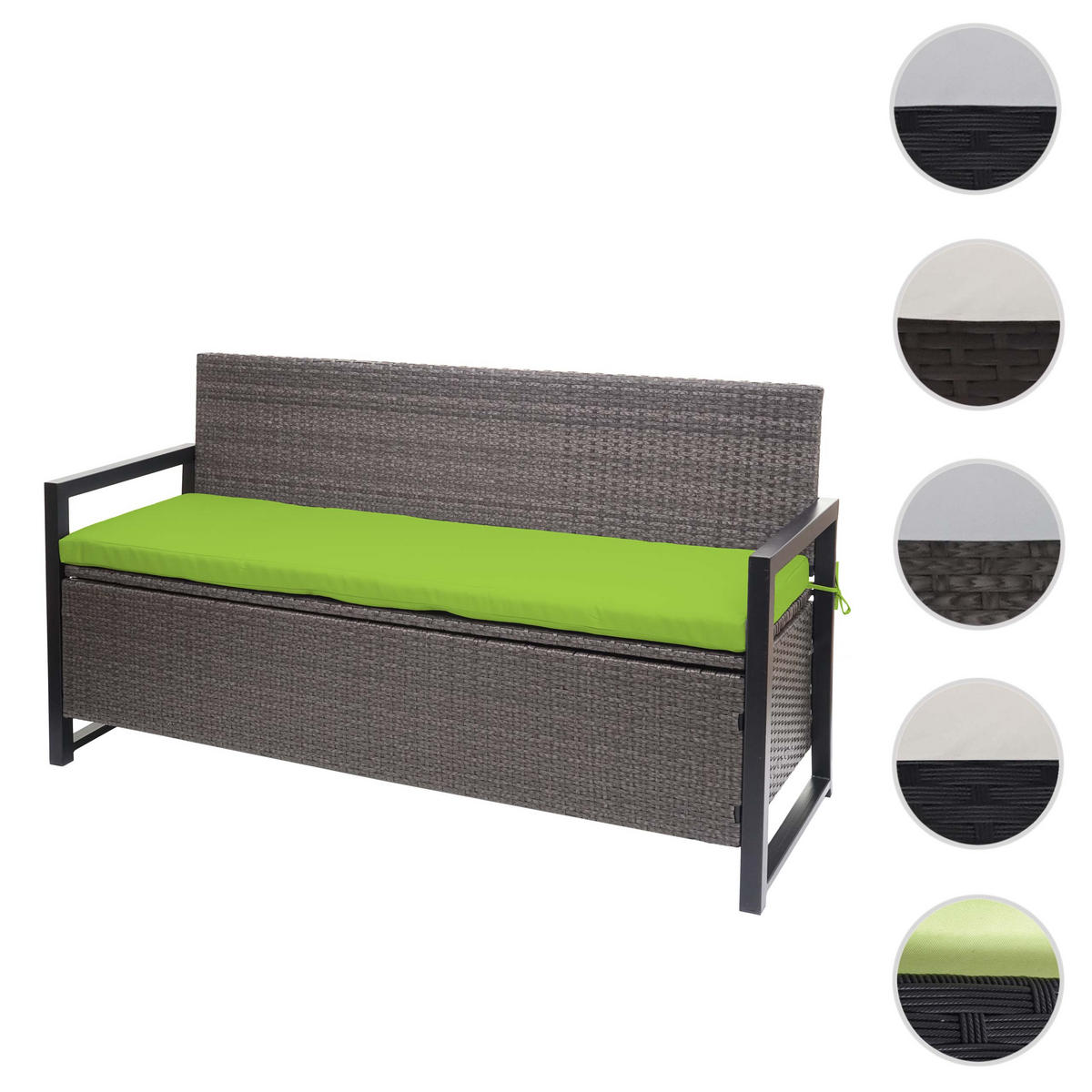 POLY-RATTAN 3ER SITZBANK Grau, Grün - Grau/Grün, Kunststoff (164/87/57cm) - MCW