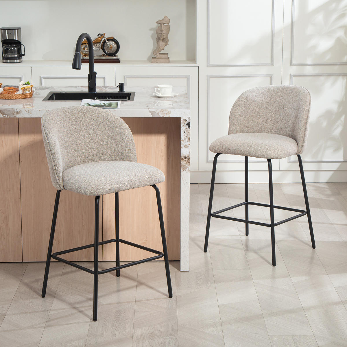 BARHOCKER 2er-Set Hellgrau 55.0/50.0/93.0 cm - Hellgrau, Textil (50/93/55cm)