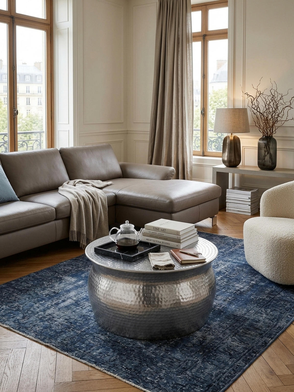 COUCHTISCH ENNS: Orientalisch, Hammerschlagstrukturen, Aluminium, Handgefertigt, Silber 60x60x30 cm - Silberfarben, Metall (60/60/30cm) - KADIMA DESIGN