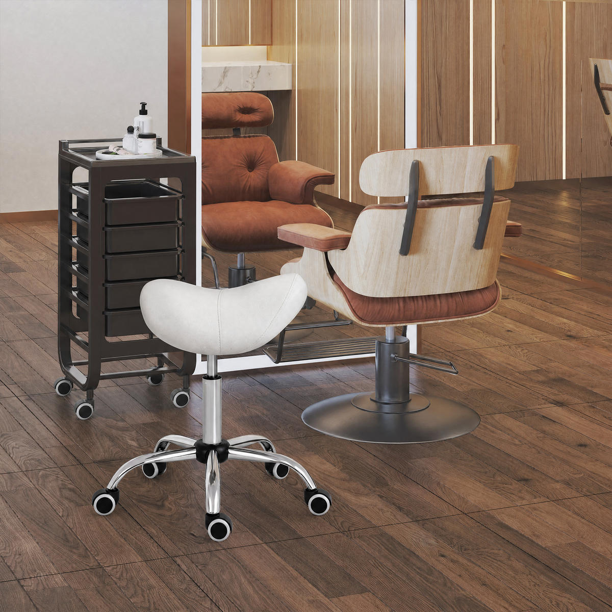 ARBEITSHOCKER Drehstuhl Drehhocker Rollhocker Sattelhocker Hocker Weiß - Weiß, Kunststoff (52/61/53cm) - HOMCOM