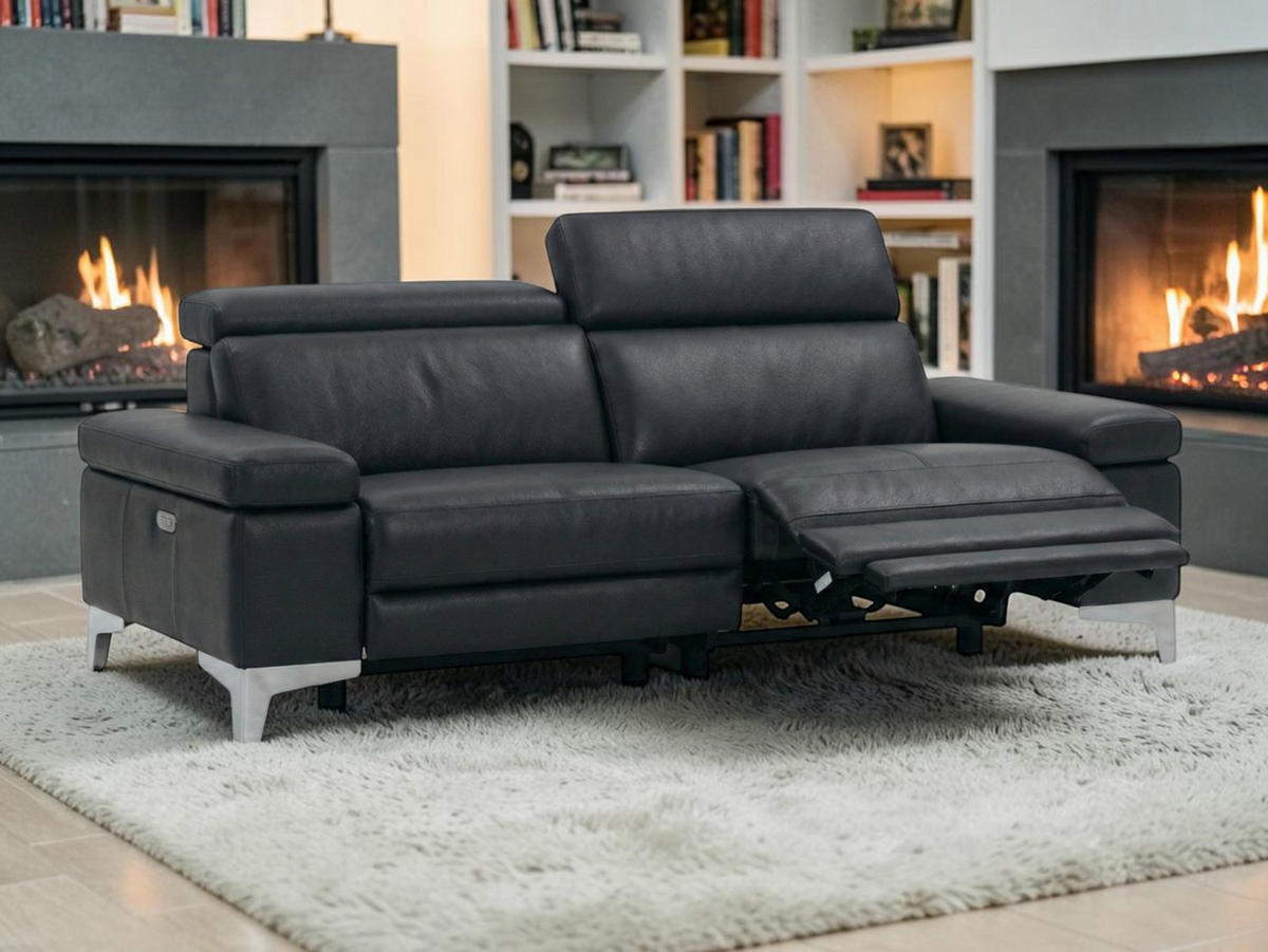 2-SITZER Sofa Talisman Echtleder mit 1 x Relaxfunktion Schwarz - Schwarz, Leder/Metall (172/80/100cm)