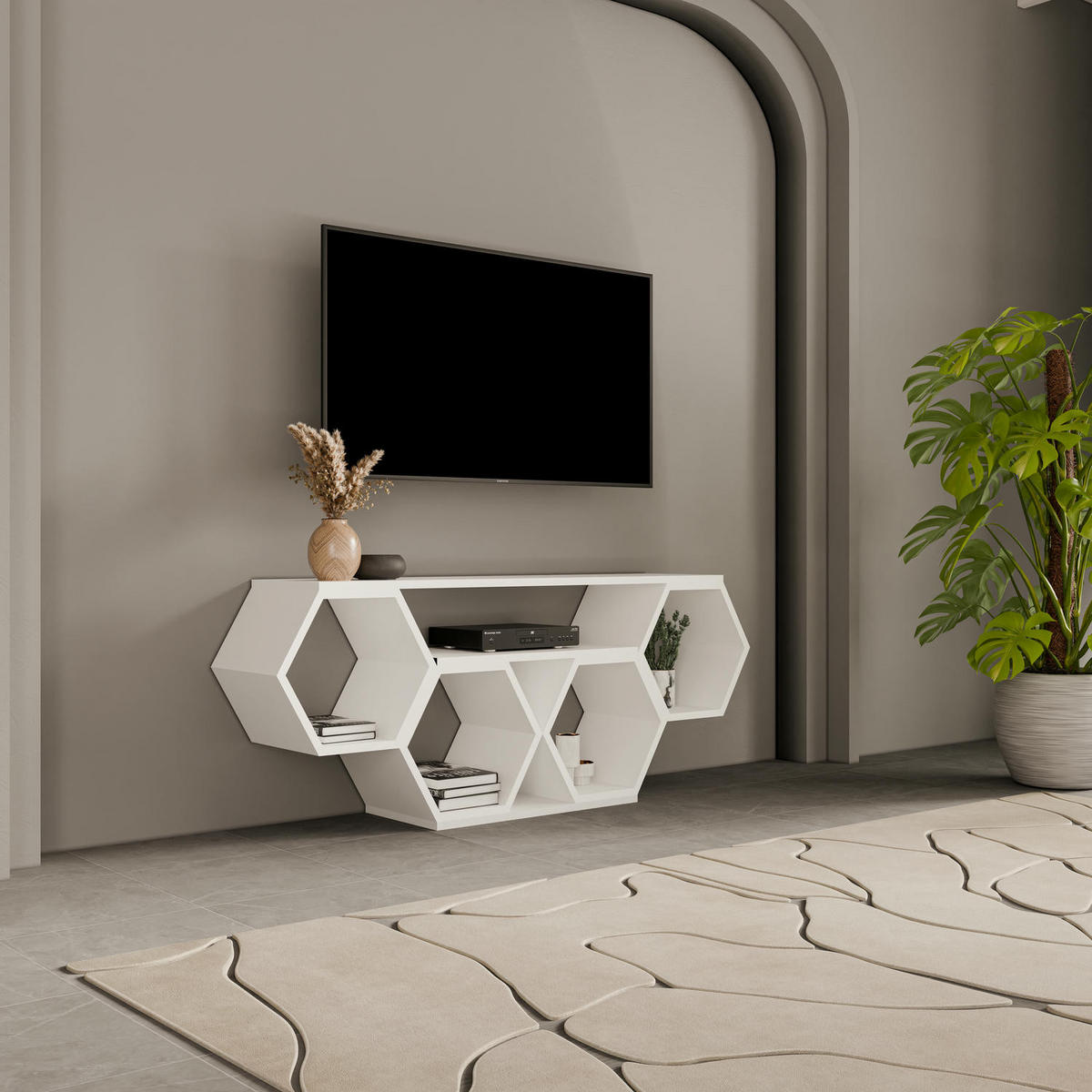 TV-ELEMENT Honig Weiß - Weiß, Holzwerkstoff (140/55.5/29.6cm) - Decorotika