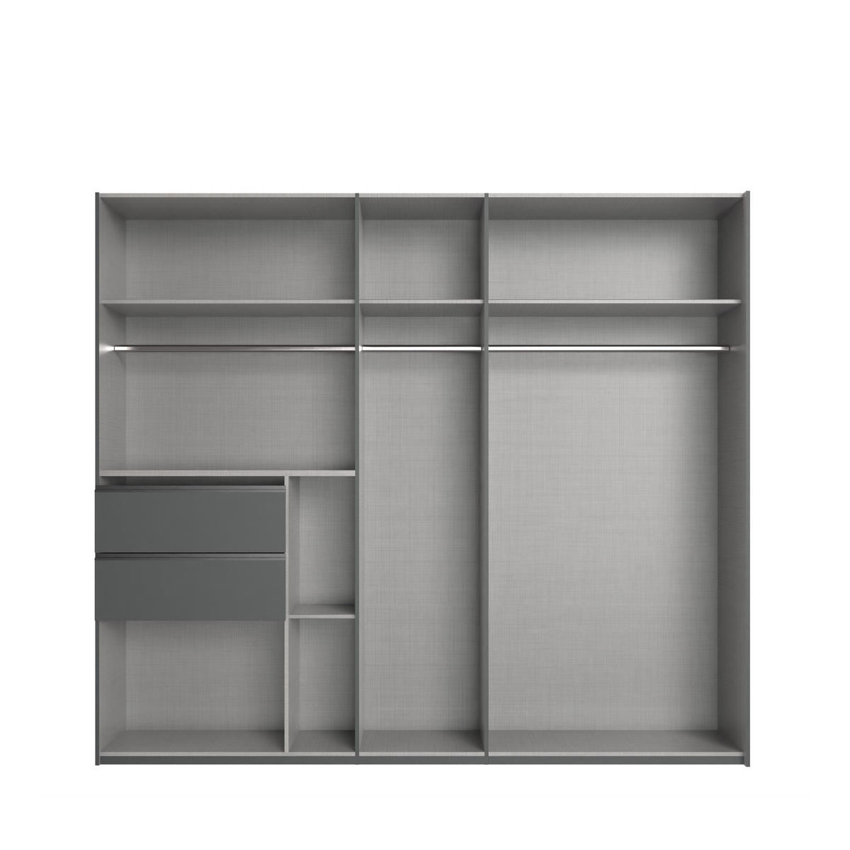 SCHWEBETÜRENSCHRANK 2-türig B250/H216/T65 cm, Korpus & Schubladen Grafit, Türen Weiß / Spiegel, Kleiderschrank inkl. Vollausstattung / 22050 - Bordeaux/Graphitfarben, Holzwerkstoff/Metall (250/216/65cm) - luma-home