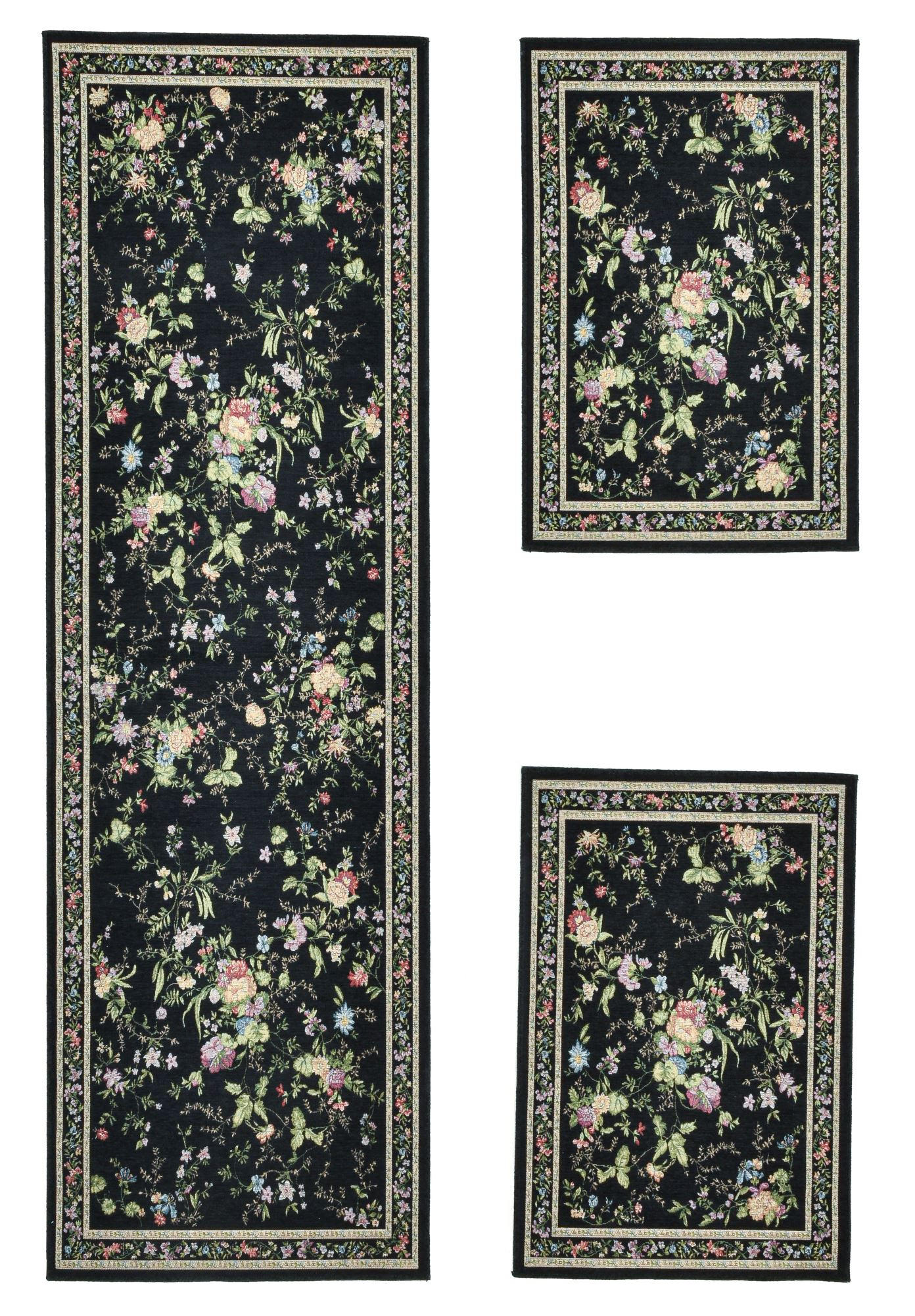 Theko Flachwebteppich Schwarz 70x400 cm