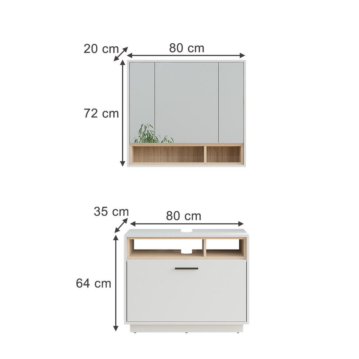 KOUPELNOVÝ NÁBYTEK Beatrice Bílá/Sonoma - bílá/Sonoma dub, kompozitní dřevo (80/64/35cm) - Vicco