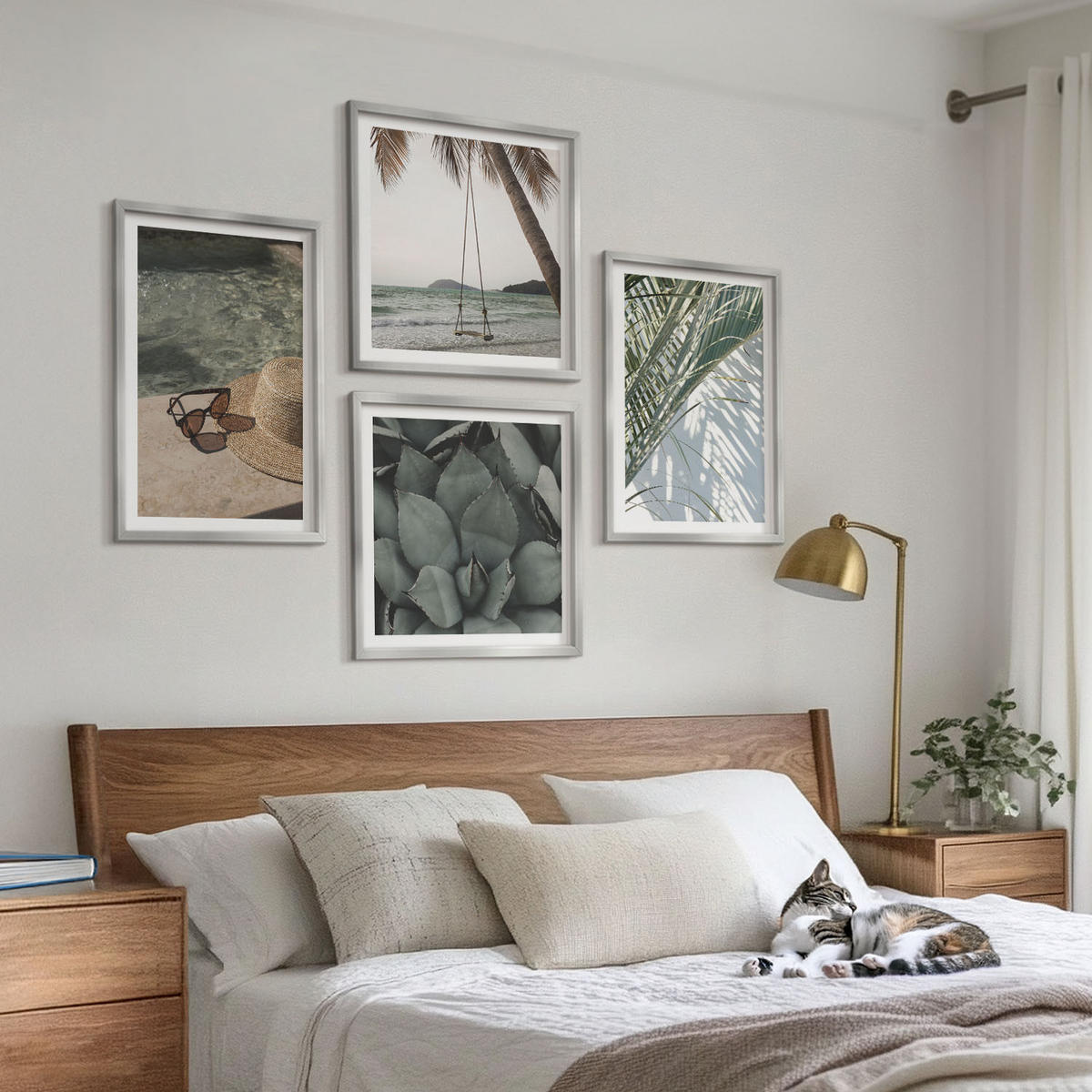 WANDBILDER 4er Set - 50x50 cm & 40x60 cm Silberner Rahmen - Tropische Pflanzen für den Urlaub - Silberfarben, Kunststoff (50/50cm) - ArtPrintCave
