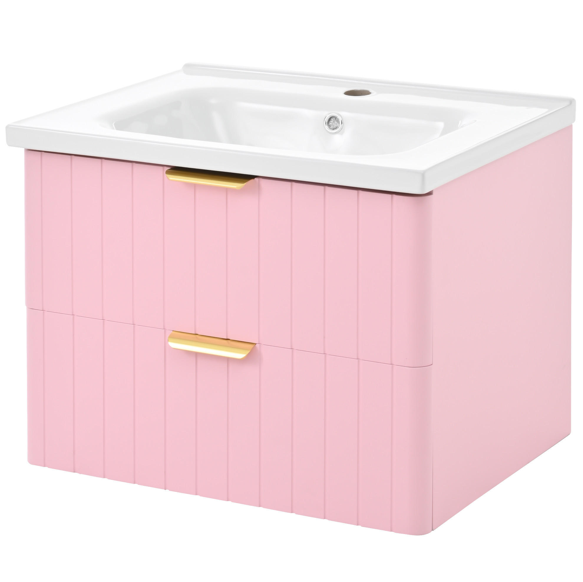 WANDMONTIERTER Waschtisch mit Keramikbecken 60.5x47.5x47cm Rosa-Weiß,2 Ebenen - Rosa, Holzwerkstoff (60.5/47/47.5cm) - Modfu