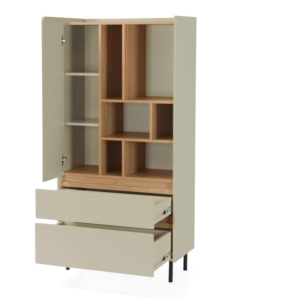 BÜCHERREGAL Lico mit 2 Schubalden und 1 Tür, Sandbeige - Beige/Schwarz, Holzwerkstoff (80/165/40cm) - Beautysofa