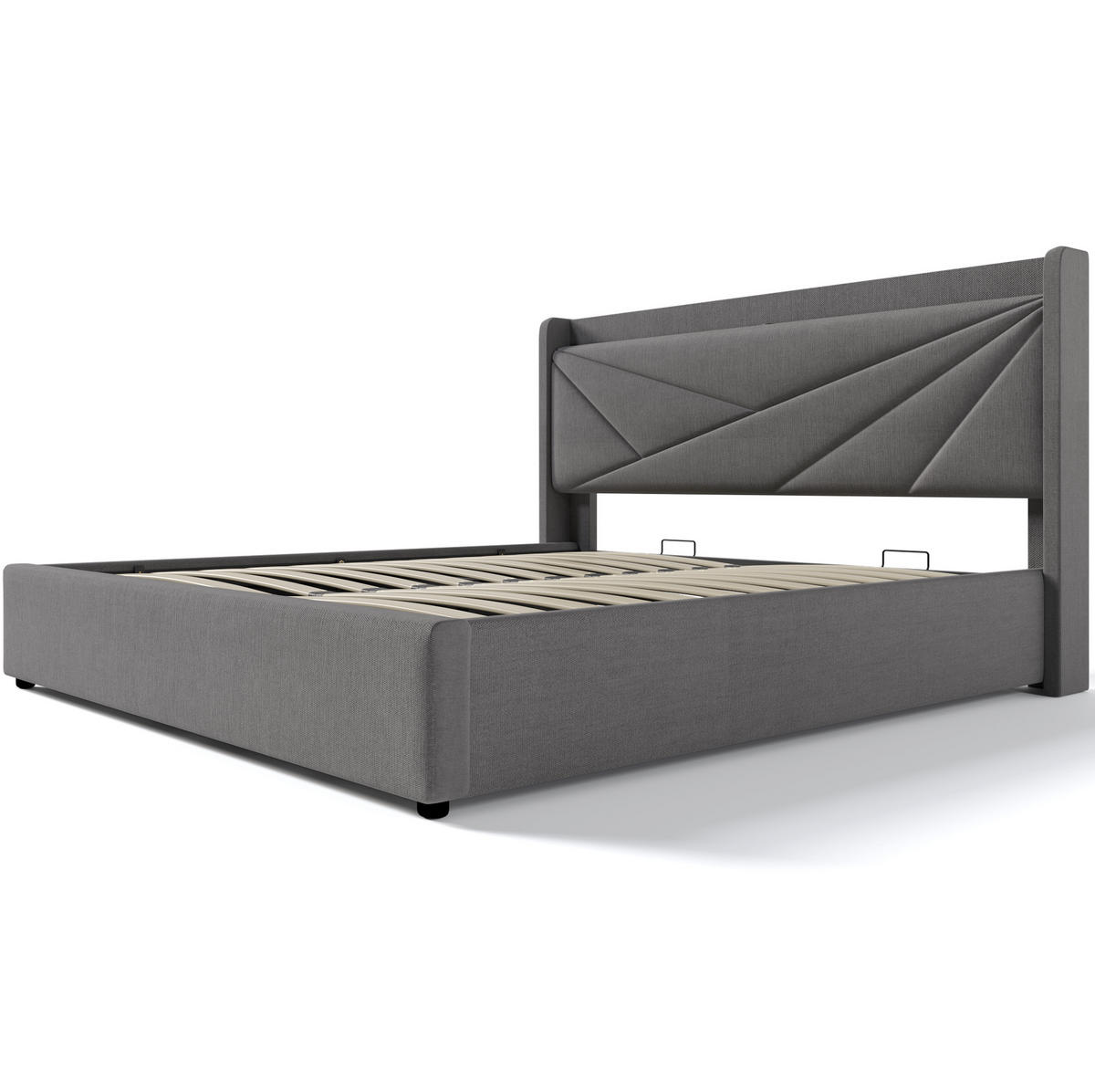 POLSTERBETT 160/200 cm grau mit Stauraum und USB Typ-C Ladefunktion - Grau, Textil (160/200cm) - OKWISH