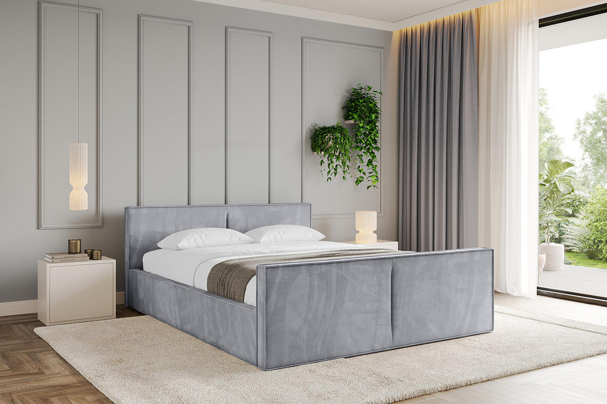 POLSTERBETT mit Bettkasten, Fußteil und Lattenrost, Boxbett ohne Matratze - EMMI-Z-V1 120x200 Hellgrau - Hellgrau, Holzwerkstoff/Textil (120/200cm) - ALTDECOR