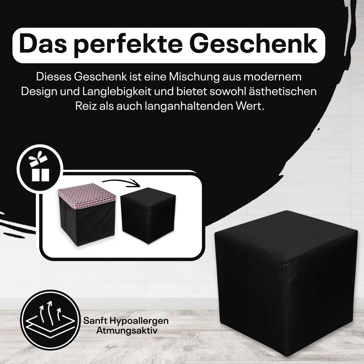 SITZWÜRFEL 40 x 40 x 40 cm Schwarz aus Kunstleder mit Holzwerkstoffrahmen - Schwarz, Leder (40/40/40cm) - Best For Home