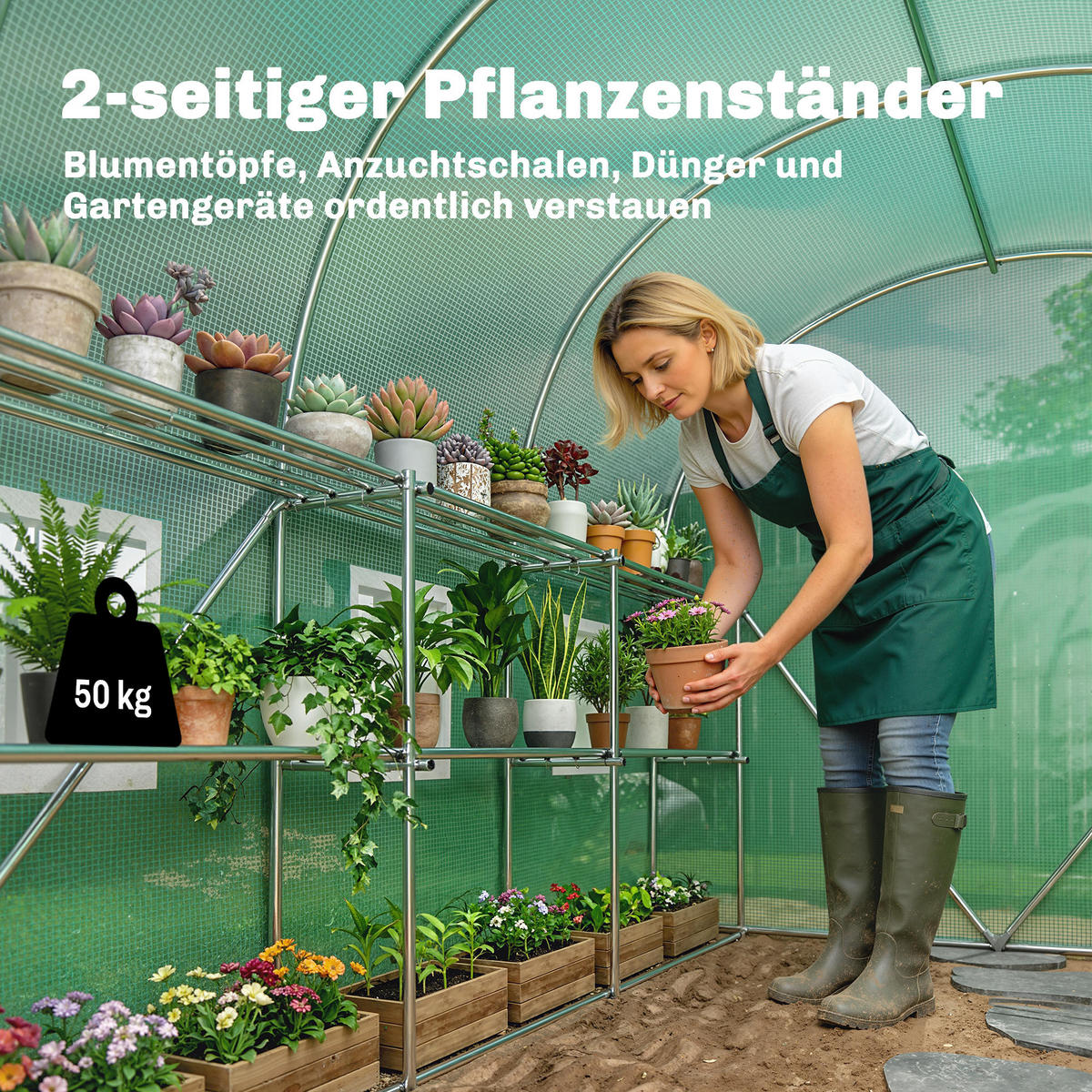 FOLIENGEWÄCHSHAUS Verzinkter-Stahl PE Grün - Grün, Metall (198/191/275cm) - Outsunny