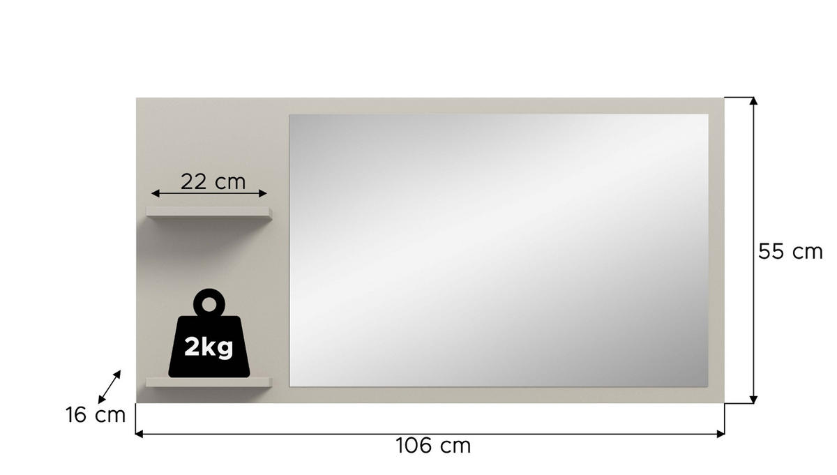 WANDSPIEGEL Kaschmir 106 x 55 cm, Garderobenspiegel mit Regalböden - Kaschmir, Glas/Holzwerkstoff (106/55/16cm) - Inn.Furn