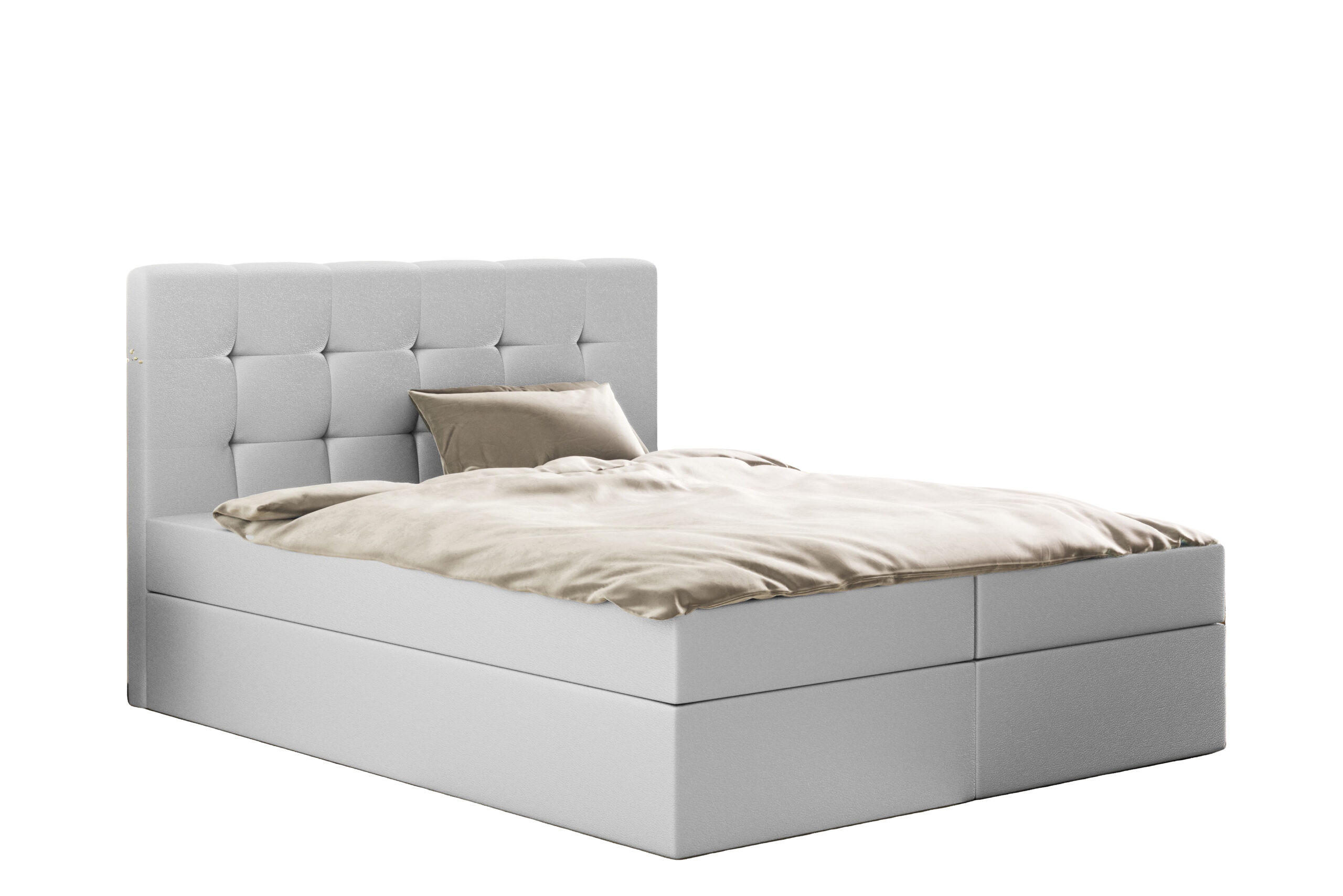 BOXBETT Mit Matratze Und Bettkasten, LUDANO Stoff Cayenne Silber 200x200 cm H2-Pocket - Silberfarben, Holz (200/200cm) - Kaiser Möbel
