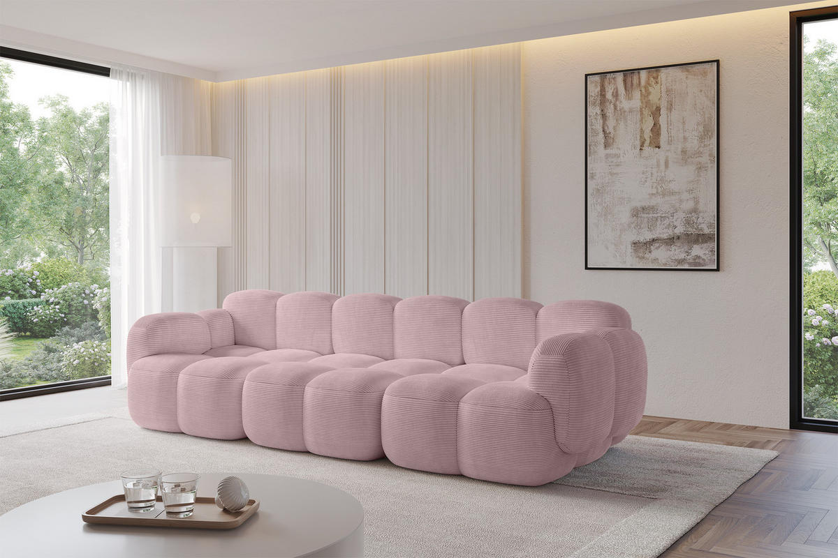 3-SITZER modulares Sofa Miko-S2 300x118x75 cm Rosa Cord - Schwarz/Rosa, Holzwerkstoff/Kunststoff (300/75/118cm) - ALTDECOR