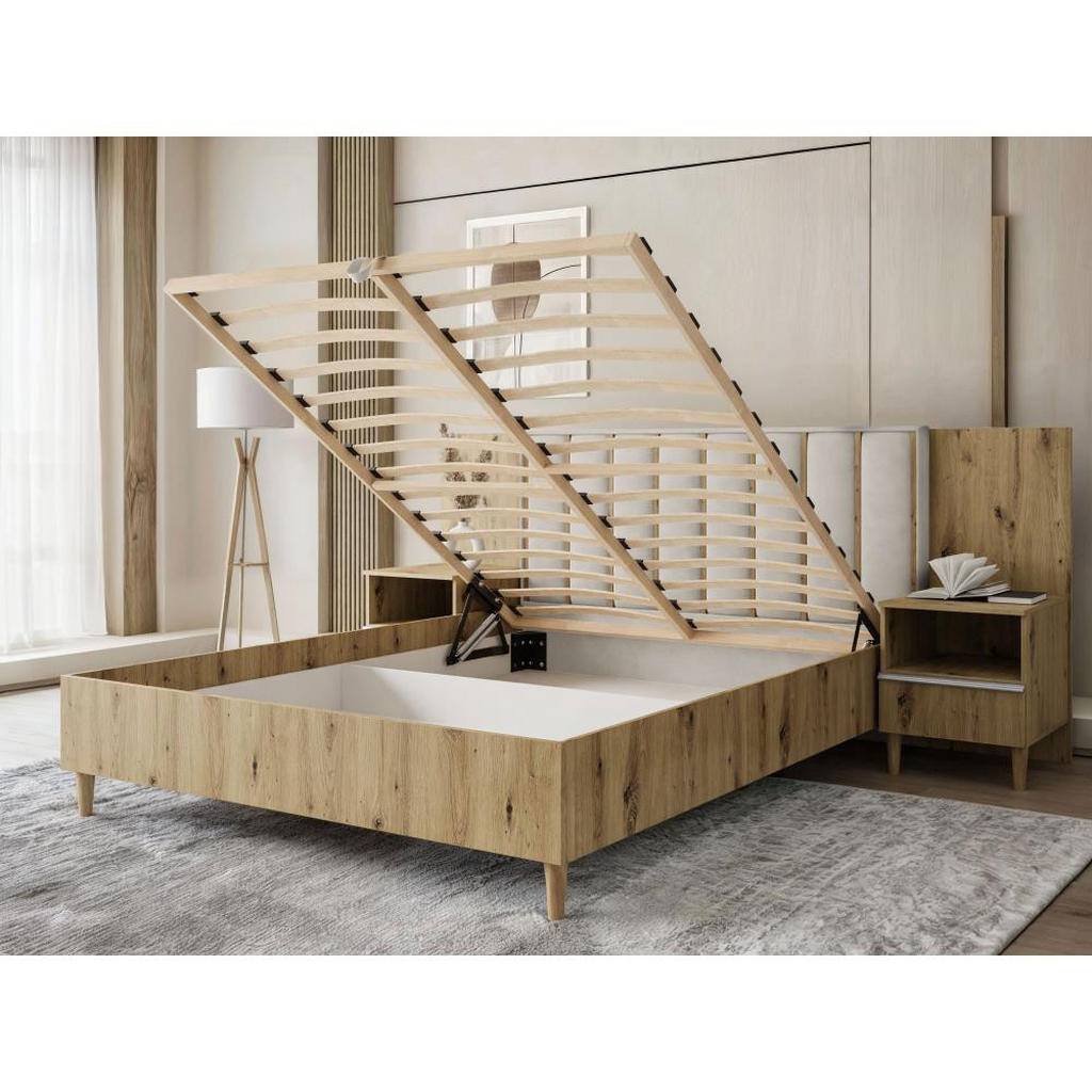 Thumbnail - Beautysofa Polsterbett, Eiche Artisan, Grau, Textil, 160x200 cm, Schlafzimmer, Betten, Polsterbetten