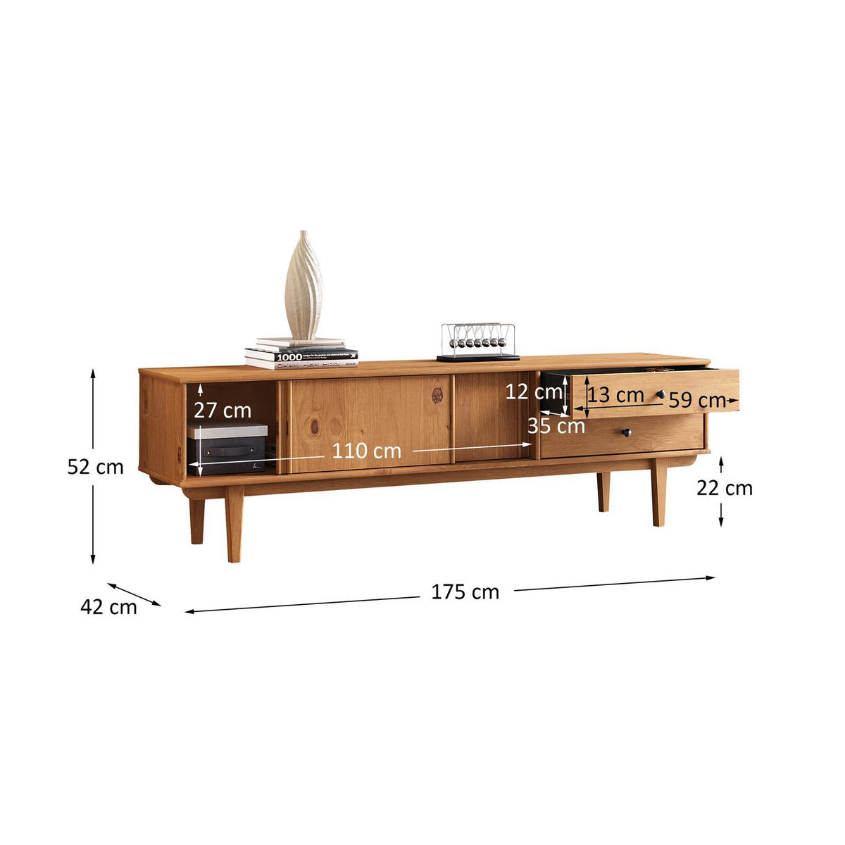 LOWBOARD SIMONA Eiche - Eichefarben, Holz (175/52/41cm) - IDIMEX