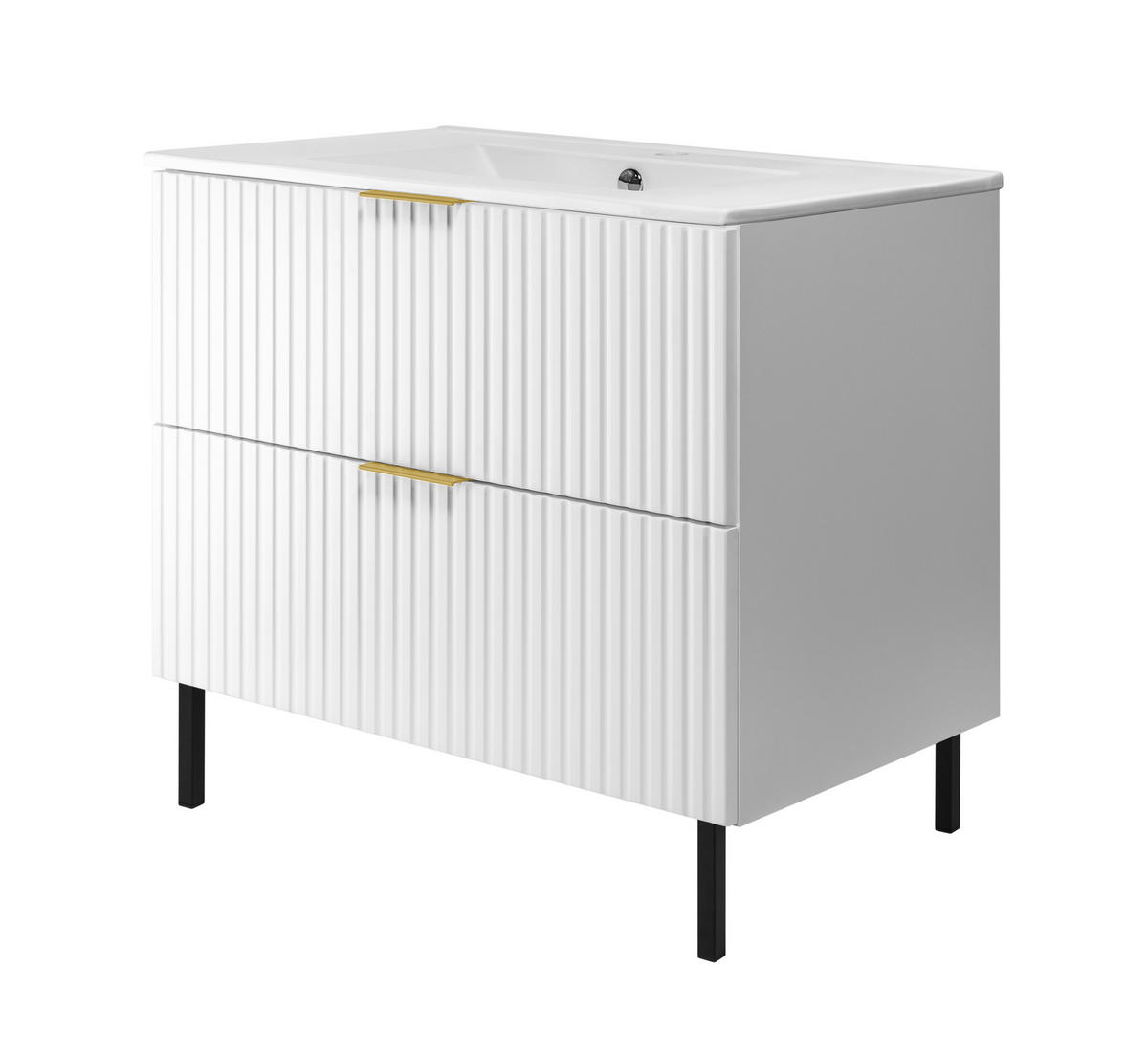 WASCHBECKUNTERSCHRANK, Weiß, 80 x 77 x 46 cm, goldener Griff, schwarze Beine, ohne Arbeitsplatte - Goldfarben/Weiß, Holzwerkstoff (80/77/46cm) - 3XE LIVING