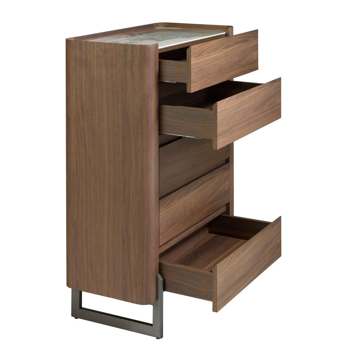 KOMMODE Chiffonier aus Nussbaum und dunklem metallisiertem Stahl mit Porzellanmarmorplatte 80/40/112 cm - Walnussfarben/Weiß, Holz (80/112/40cm) - ANGEL CERDA