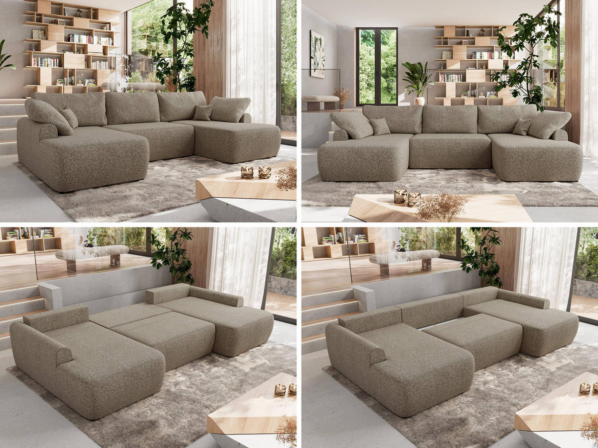 WOHNLANDSCHAFT CUBO U Dunkelbeige Struktur - Beige/Schwarz, Kunststoff/Textil (370/100/187cm) - MKS
