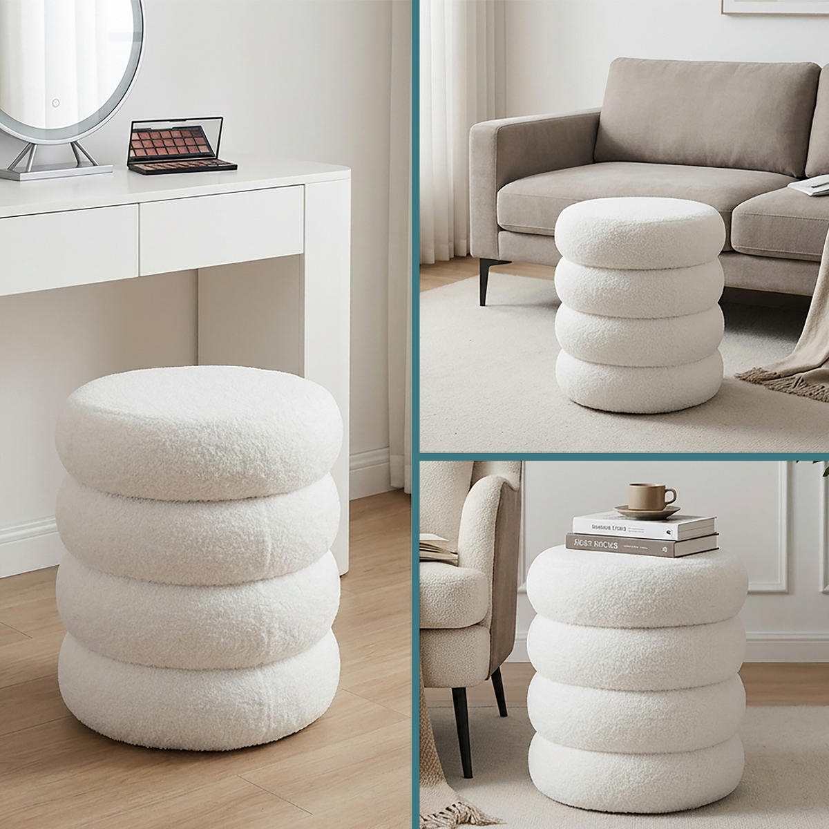 SEDACÍ taburet Bubble - bílá, kompozitní dřevo/textil (42/47/42cm) - Relaxdays
