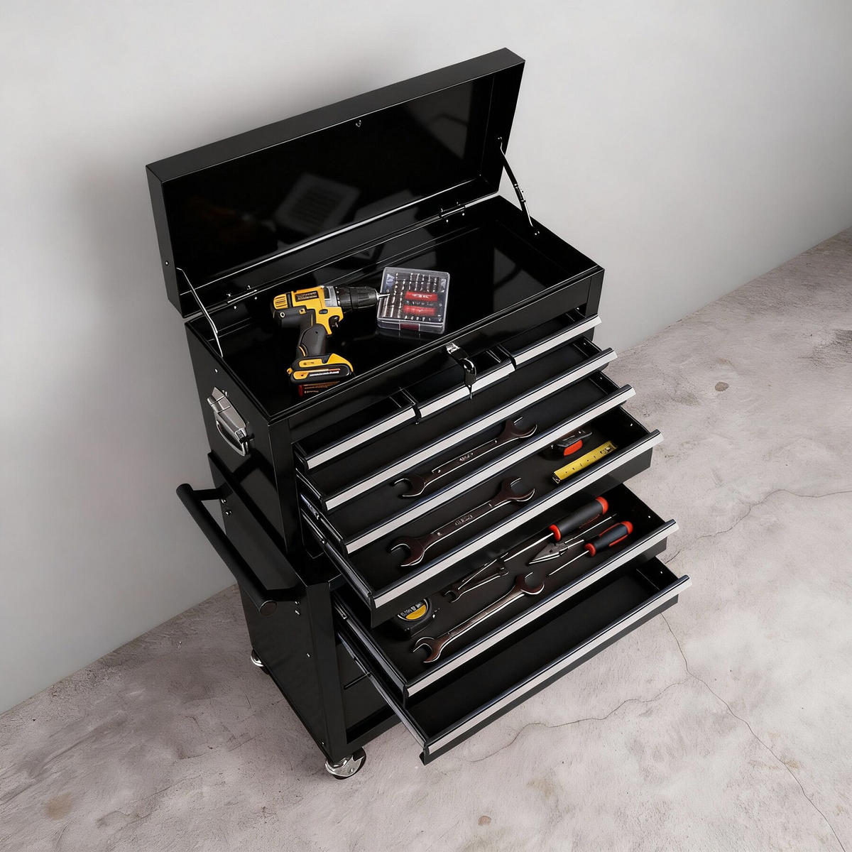 WERKZEUGWAGEN ,Rollen Ø 100 mm,schwarz - Schwarz, Metall (33/110/69cm) - tectake