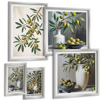 BILDER SET 5er Set - 50x50 cm & 20x30 cm & 40x60 cm Silberner Rahmen - Oliven in grauen Vasen - Silberfarben, Kunststoff (40/60cm) - TULUP