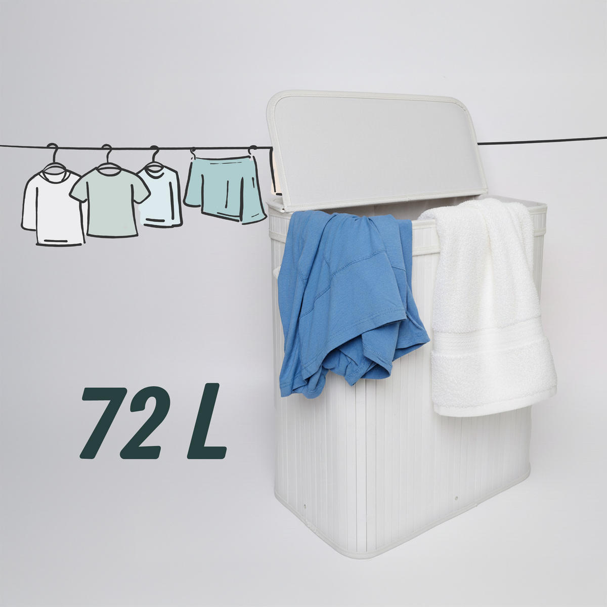 KÔŠ na prádlo - biela, drevo/textil (30/40/60cm) - Relaxdays