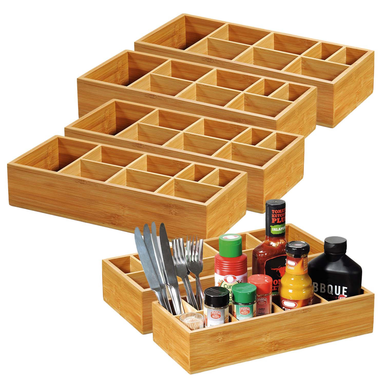 AUFBEWAHRUNGSBOX für Grillutensilien, 6 Stück - Bambus, 36 x 15cm - Naturfarben, Holz (36/7.5/15cm) - Kesper
