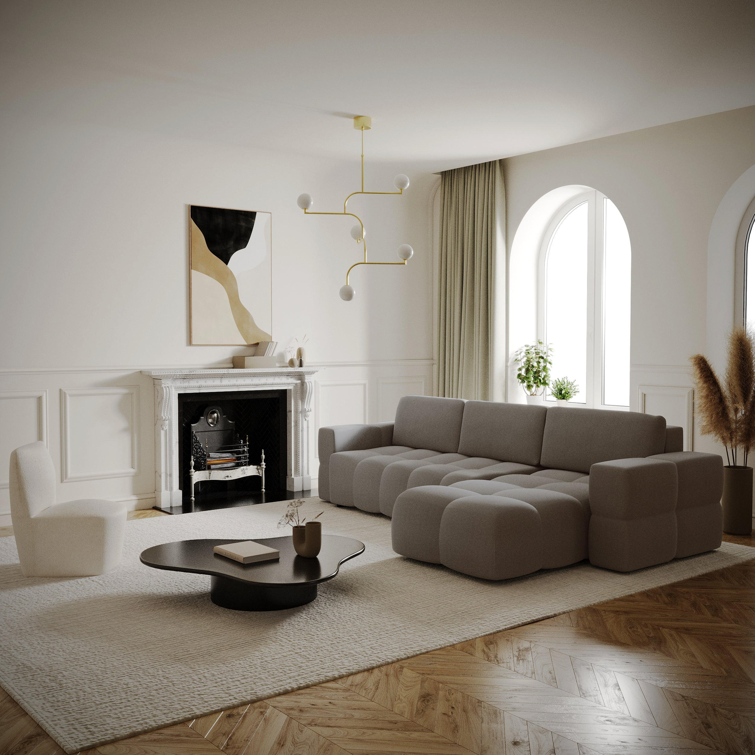 ECKSOFA RECHTS Rastergewebe Taupe 286cm - Taupe, Textil (286/169cm) - Sia Home