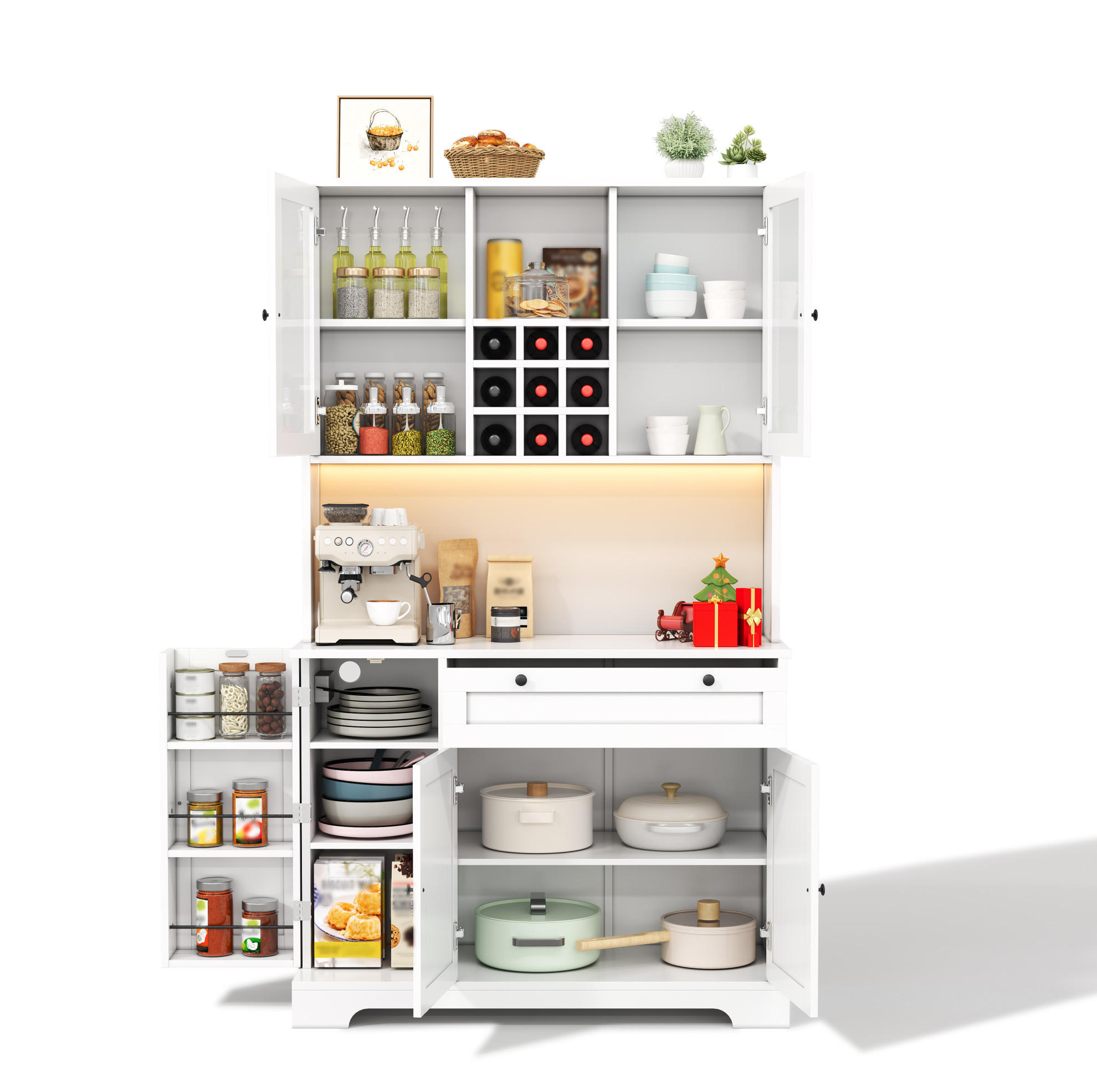 OKWISH BOČNÍ skříň 180/105/40 cm bílá z MDF s LED osvětlením, zásuvkou a úložným prostorem