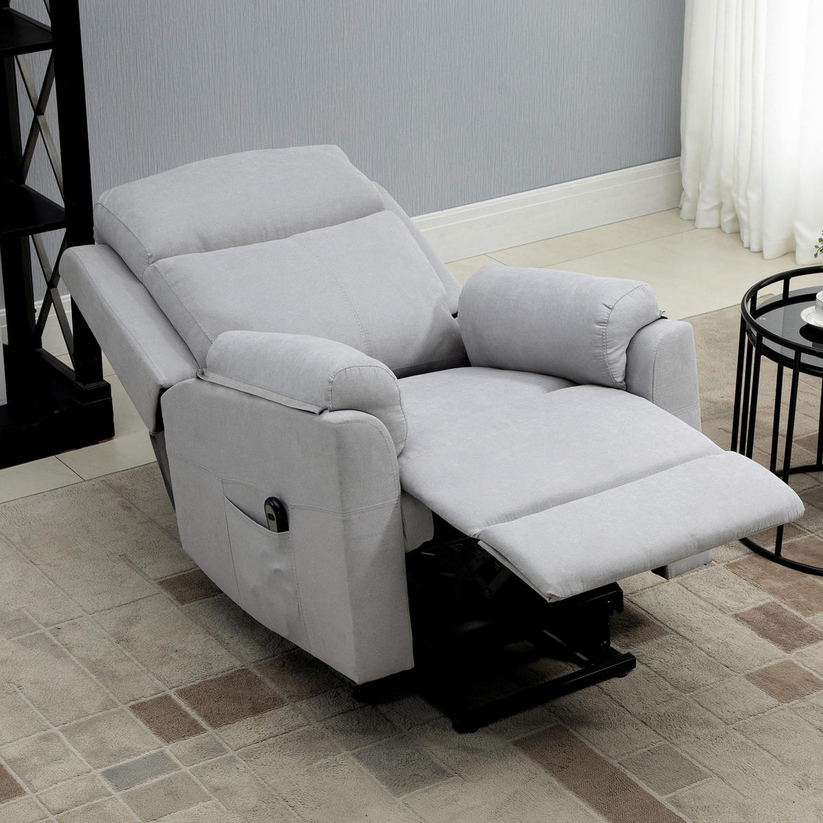 FERNSEHSESSEL mit Aufstehhilfe, Hellgrau - Hellgrau/Schwarz, Textil/Metall (89/102/83cm) - HOMCOM