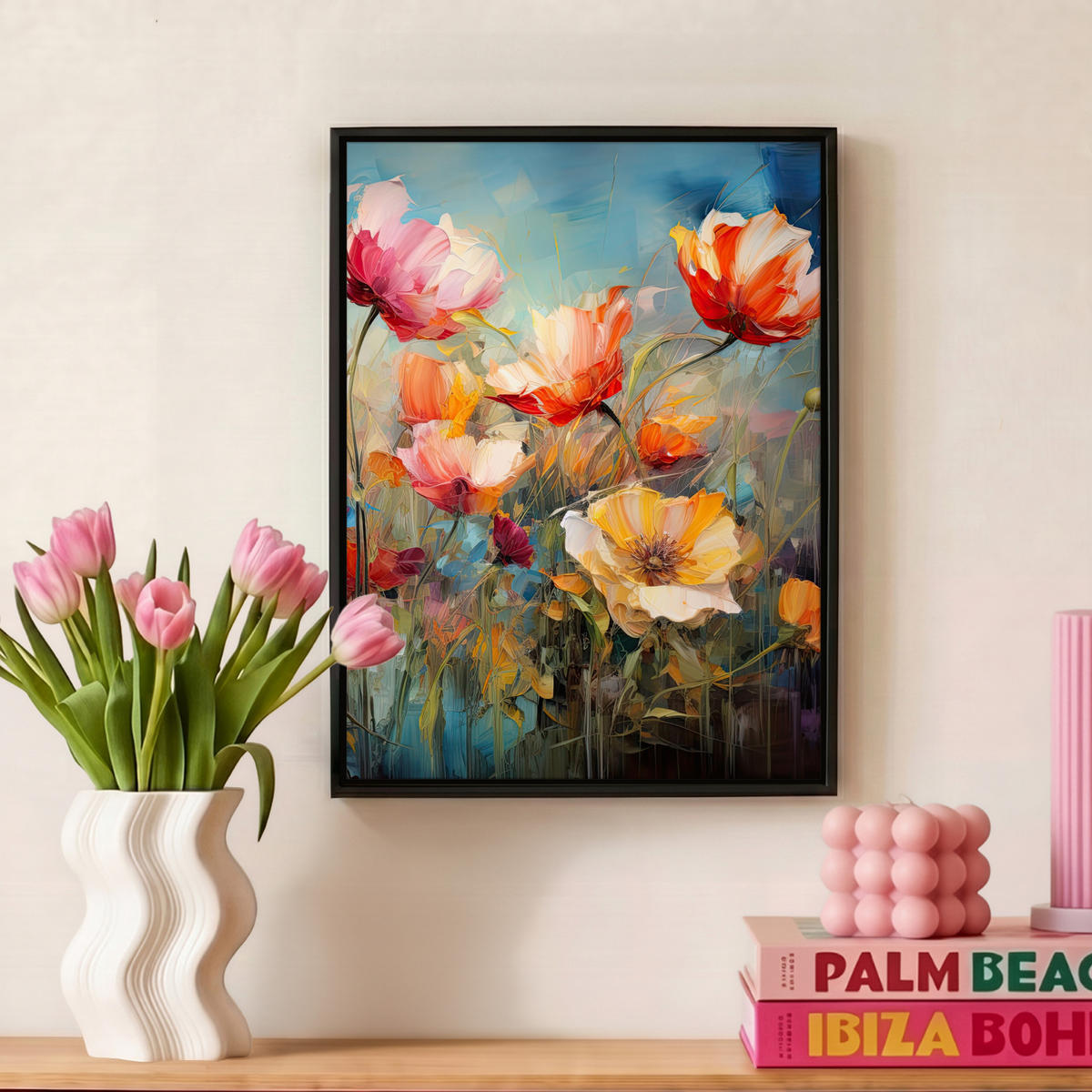 LEINWAND Bilder mit Rahmen - Blumen - Aquarell - Kunst - Botanisch - Natur - 30x40 - Orange, Textil (30/40cm) - MuchoWow