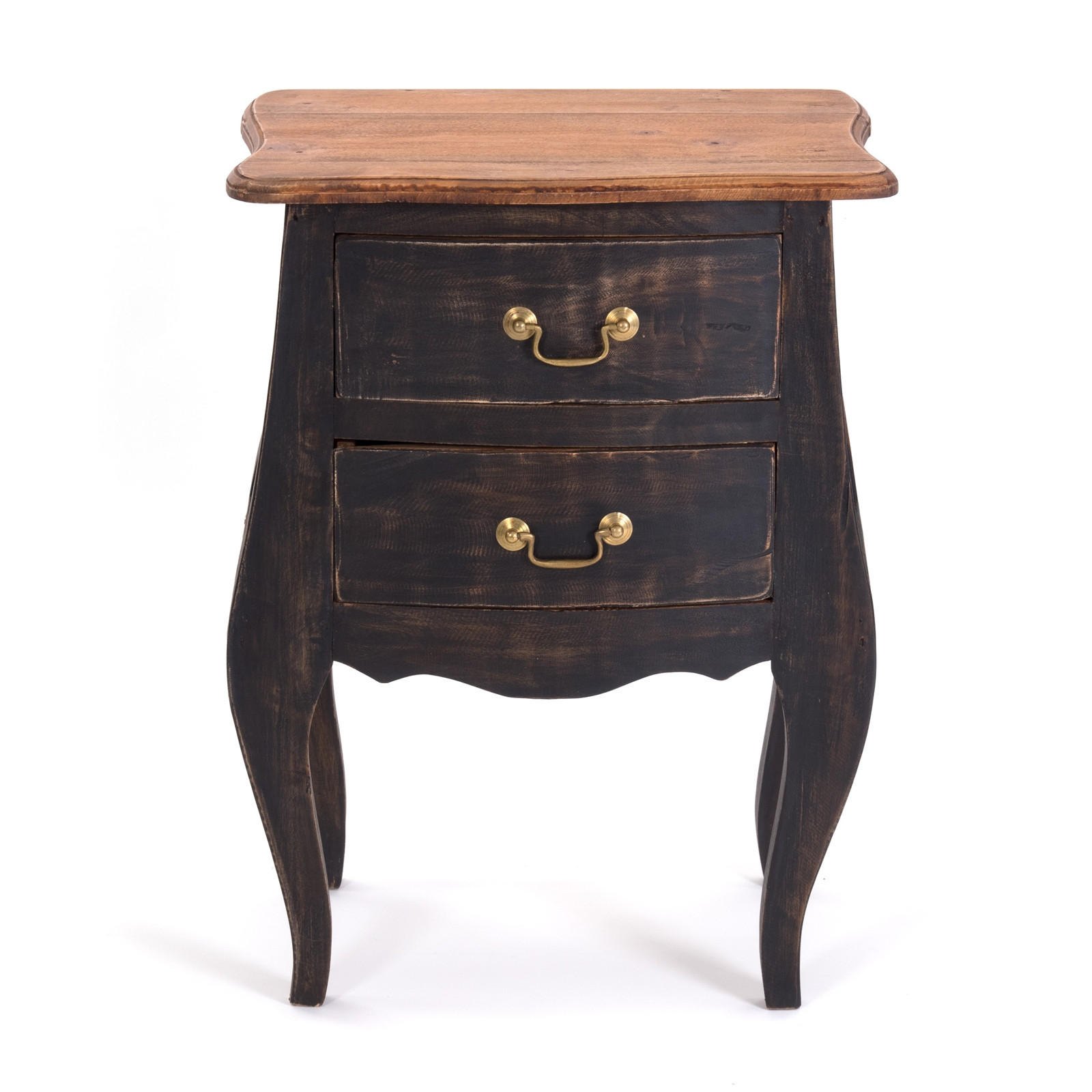 BEISTELLKOMMODE LOUIS Mahagoni Massivholz, mit 2 Schubladen 04 schwarz-natur - Graubraun, Holz (35/48/64cm) - DESIGN DELIGHTS