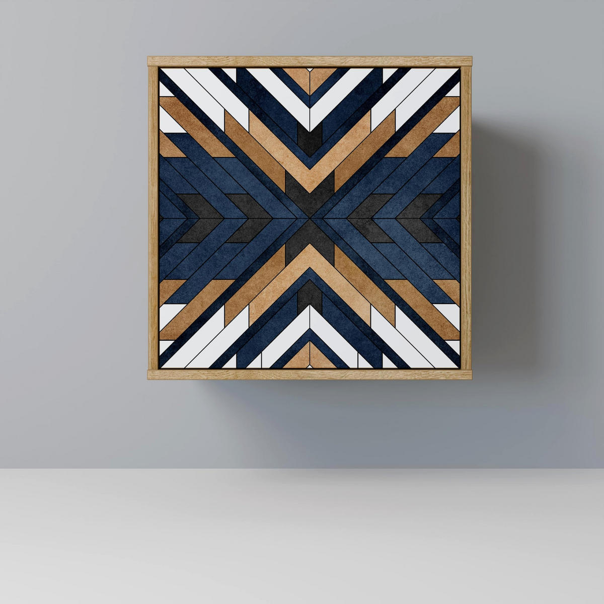 SIDEBOARD ARTFUL GEOMETRY, Eichefarben, 57,5x42x72,5 cm, Schwarze Metallfüße - Eichefarben/Multicolor, Holzwerkstoff/Metall (57.5/72.5/42cm) - SpaceRebels