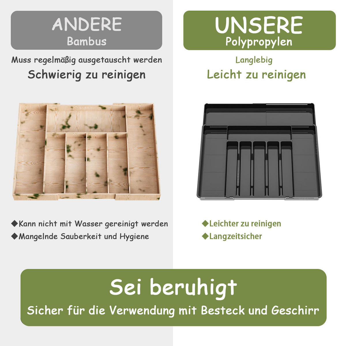 BESTECKKASTEN Ausziehbarer - Schwarz, Kunststoff (53/5/49cm) - Aimax