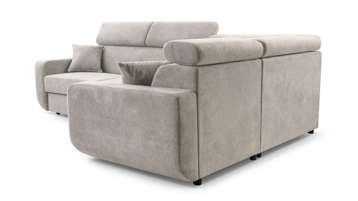 ECKSOFA RENO Beige Plüsch-Stoff mit Schlaffunktion - Beige, Holz (263/184cm) - MASSENO