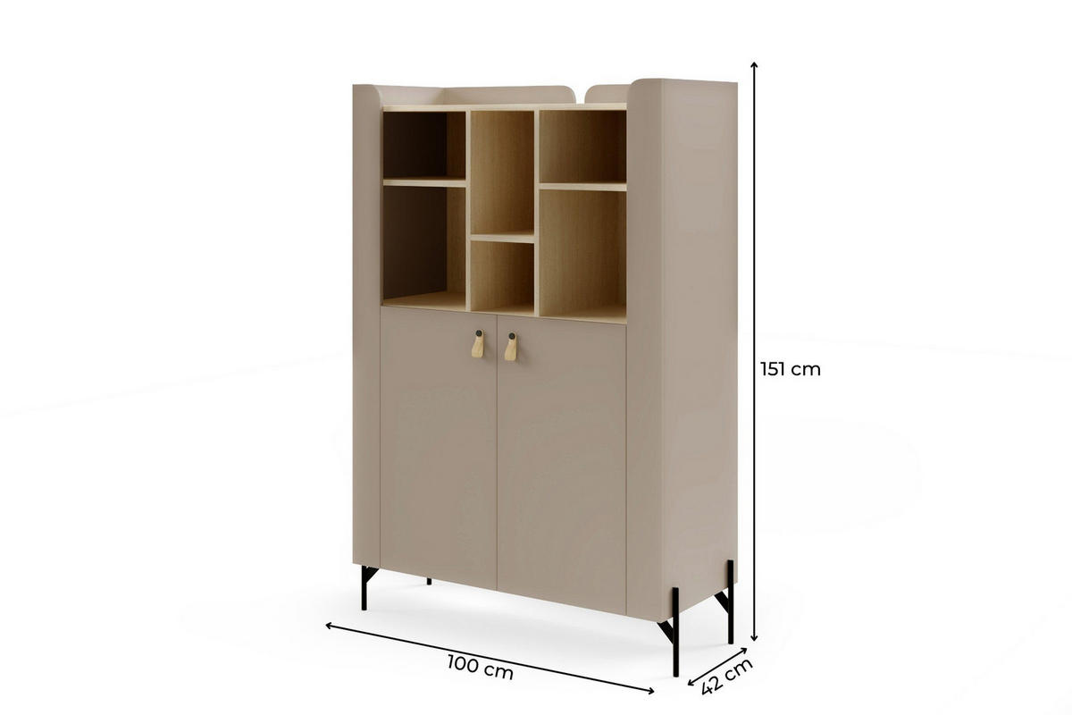 HIGHBOARD SOVI 04 100 / 151 / 42 cm in Porcini / Eiche Mavelie - Greige/Eichefarben, Holzwerkstoff (100/151/42cm) - Deine Möbel 24