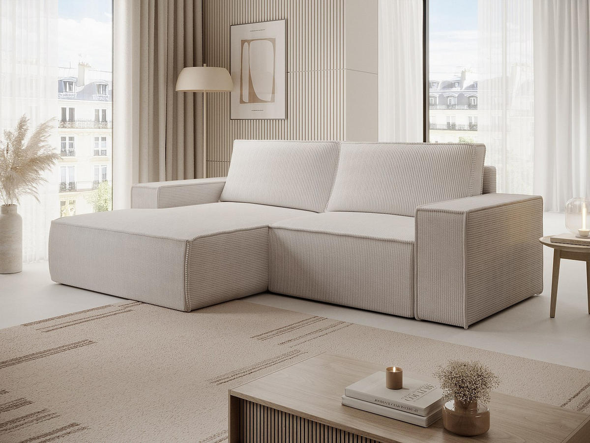 KLEINES Ecksofa mit Schlaffunktion - Ecke links - Cord - Beige - AMELIA - Beige, Textil (240/167cm) - Vente-Unique