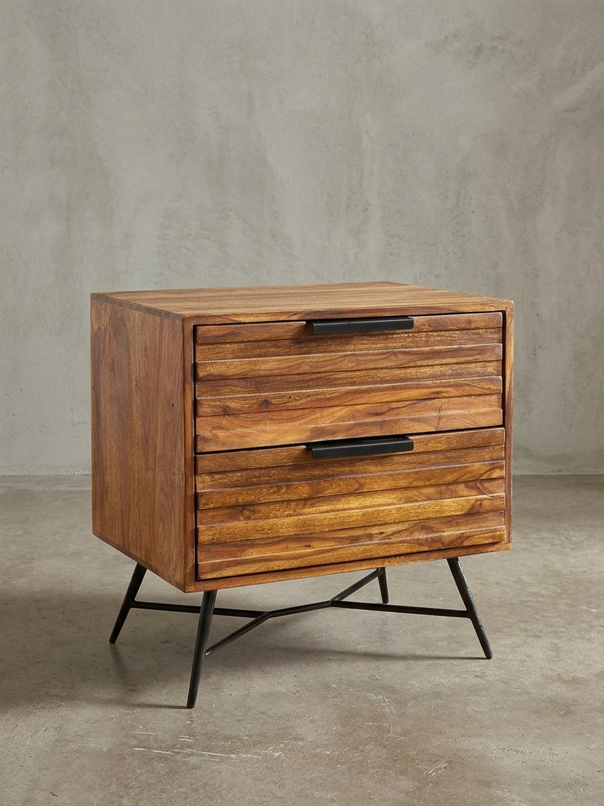 NACHTTISCH – Massivholz/Metall, große Schubladen, Industrial-Stil - Schwarz/Braun, Holz/Metall (60/60/40cm) - KADIMA DESIGN