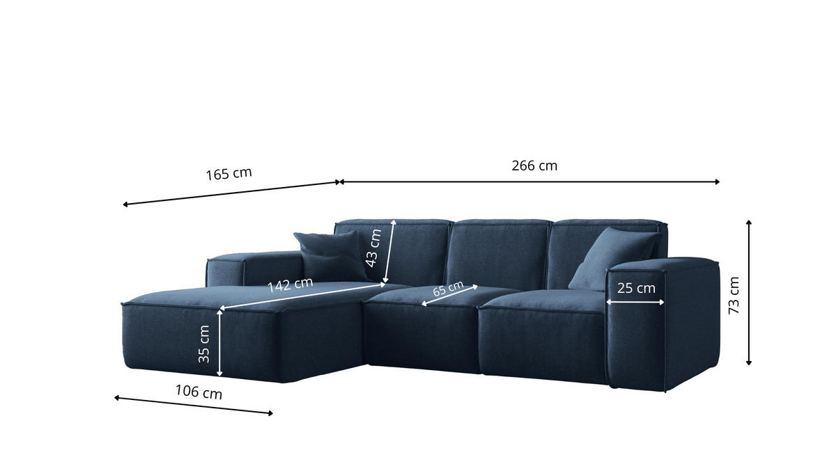ECKSOFA L-Form Siena Stoff Maloy Marineblau Links - Dunkelblau, Holz (165/266cm) - Kaiser Möbel