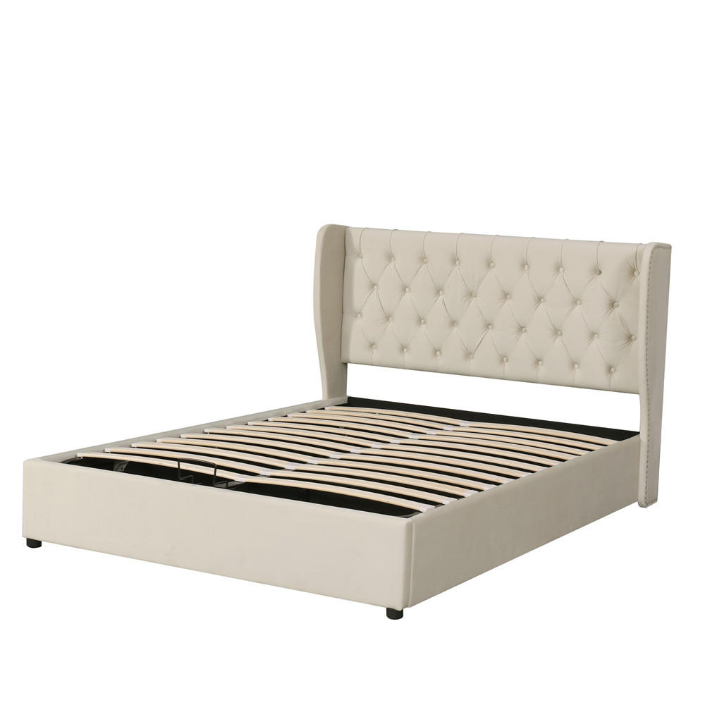 POLSTERBETT 160/200 cm in Beige Samt - Beige, Holz/Textil (160/200cm) - KOMHTOM